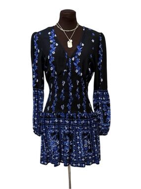 BOG Band of Gypsies Fit & Flare Floral Long Sleeve Mini Dress Size Small